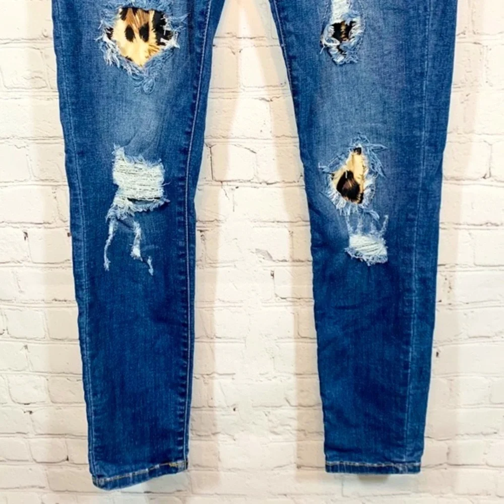 Judy Blue Dark Blue Leopard Patch Skinny Jeans - Picture 4 of 8